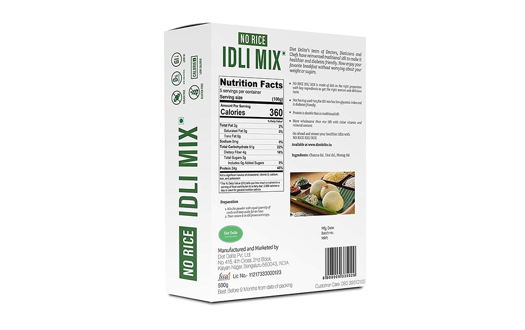 Diet Delite No Rice - Idli Mix    Box  500 grams